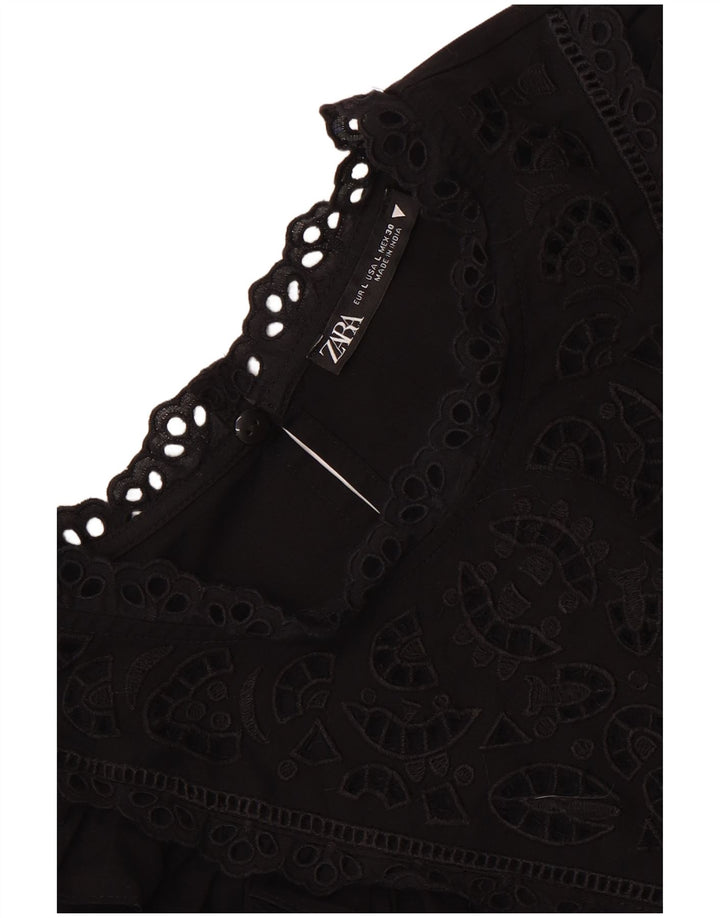 Abito a trapezio a maniche lunghe da donna Zara UK 14 grande nero