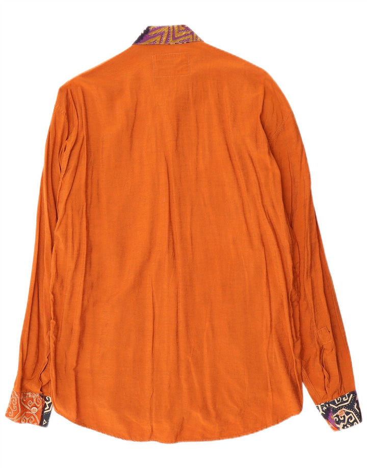 Camicia vintage da uomo in viscosa geometrica arancione medio