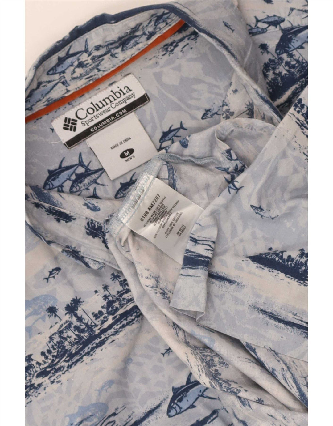 Camicia a maniche corte da uomo Columbia con motivo astratto in cotone blu medio