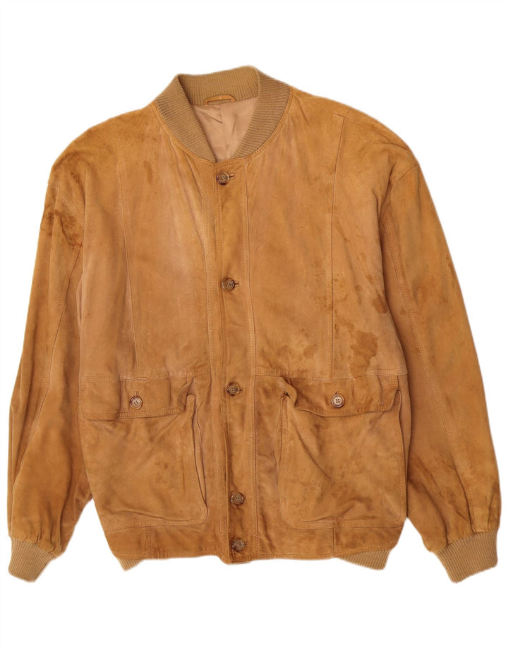 Giubbotto bomber vintage in pelle scamosciata da uomo IT 54 2XL Marrone retrò