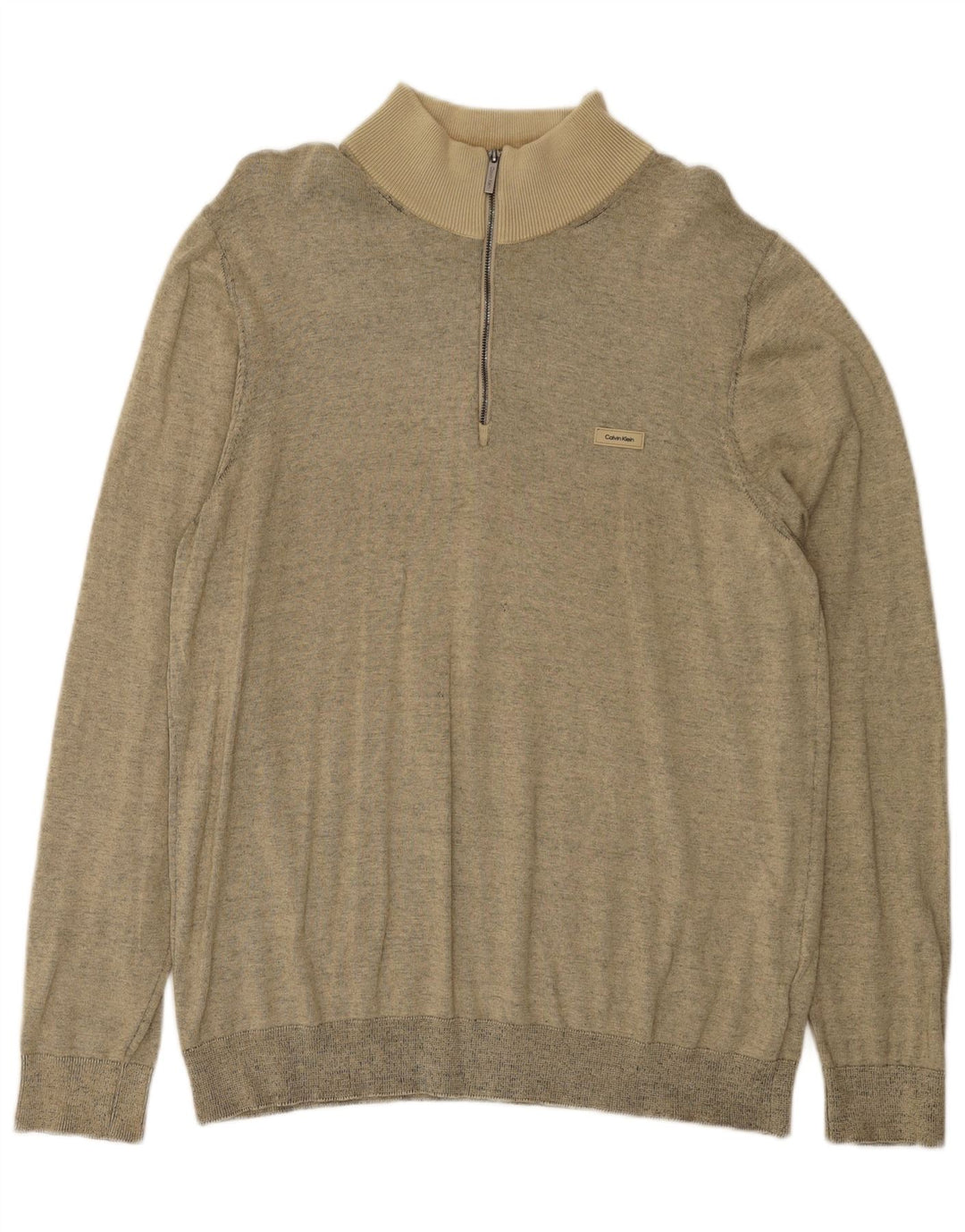 Maglione da uomo con zip e collo Calvin Klein in cotone screziato beige medio