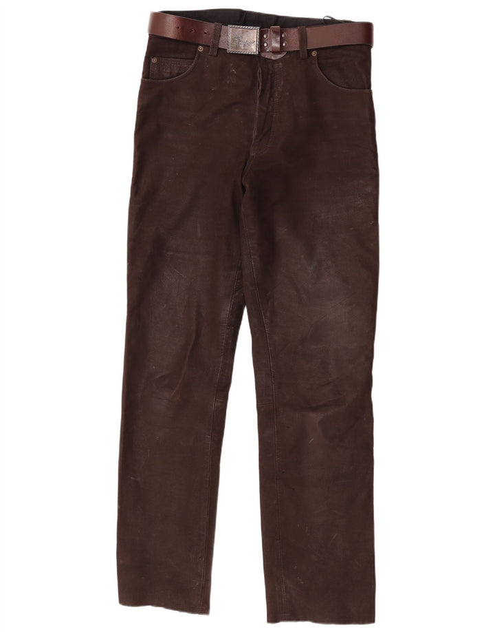 Pantaloni in pelle dritti da uomo Stockerpoint W34 L32 in pelle marrone