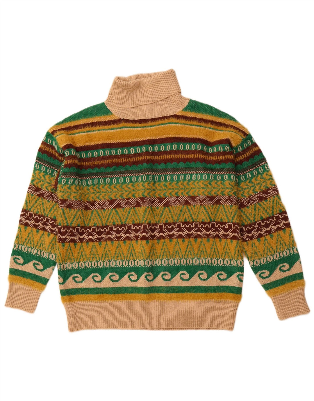 Maglione maglione collo alto da uomo VINTAGE grande Fair Isle multicolore
