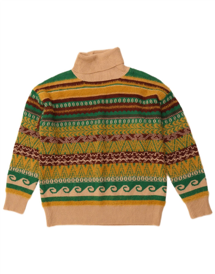 Maglione maglione collo alto da uomo VINTAGE grande Fair Isle multicolore