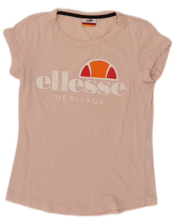 T-shirt grafica da donna Ellesse Heritage Top UK 10 piccola in cotone rosa