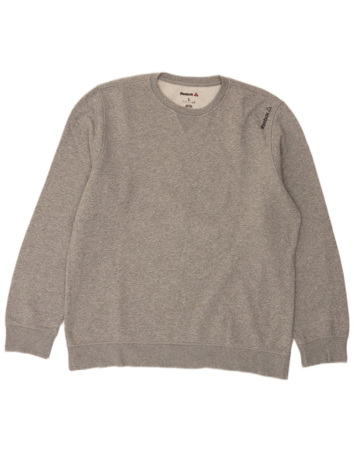 Felpa Reebok da uomo, maglione grande, cotone chiazzato grigio