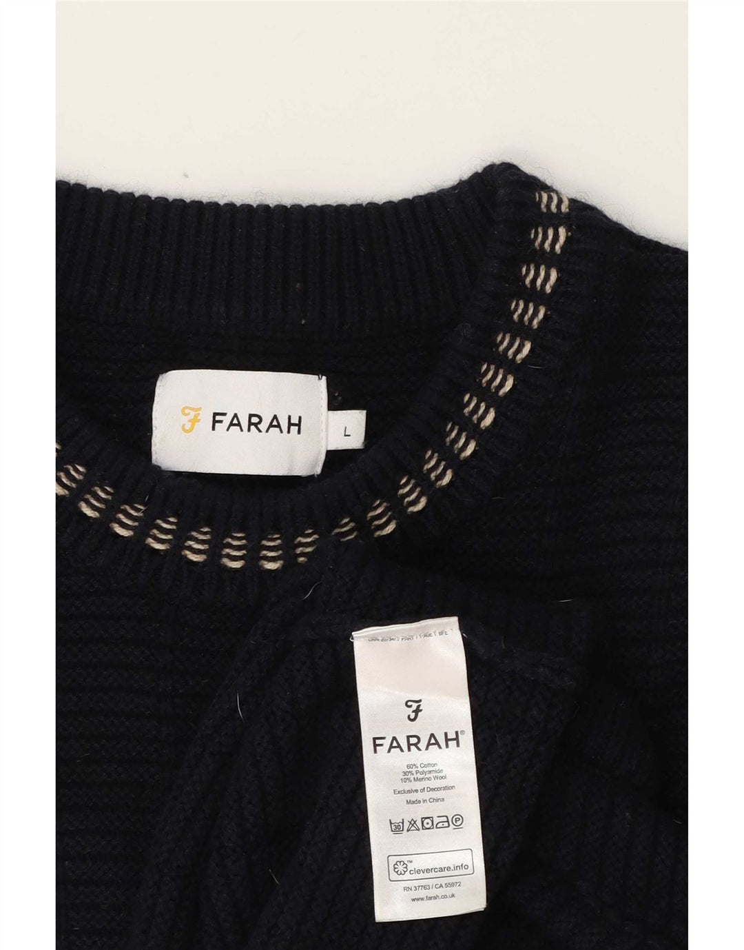 Maglione maglione girocollo da uomo Farah grande cotone blu navy