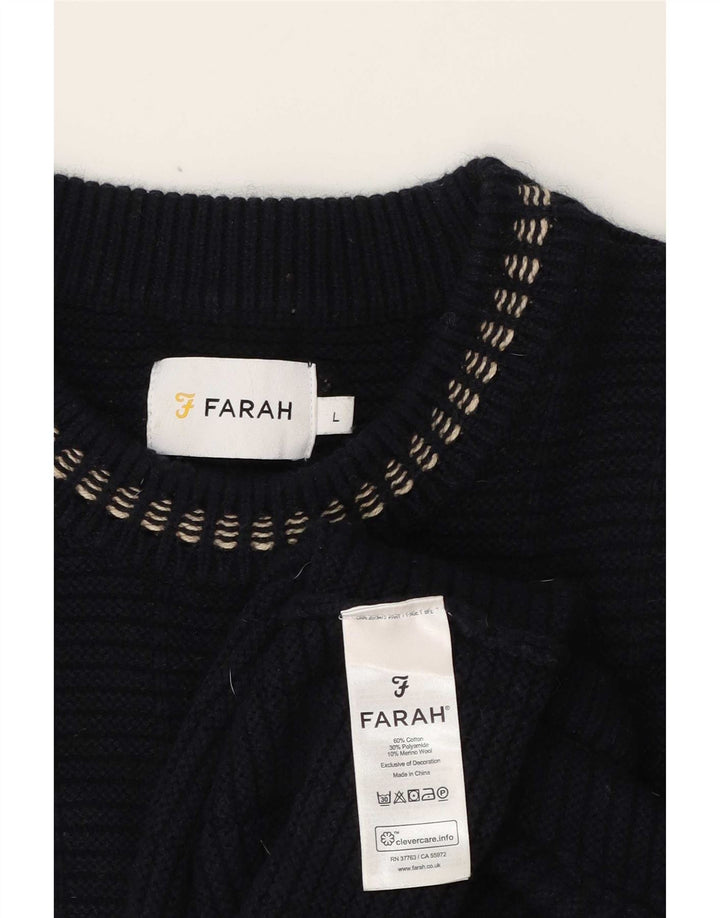 Maglione maglione girocollo da uomo Farah grande cotone blu navy