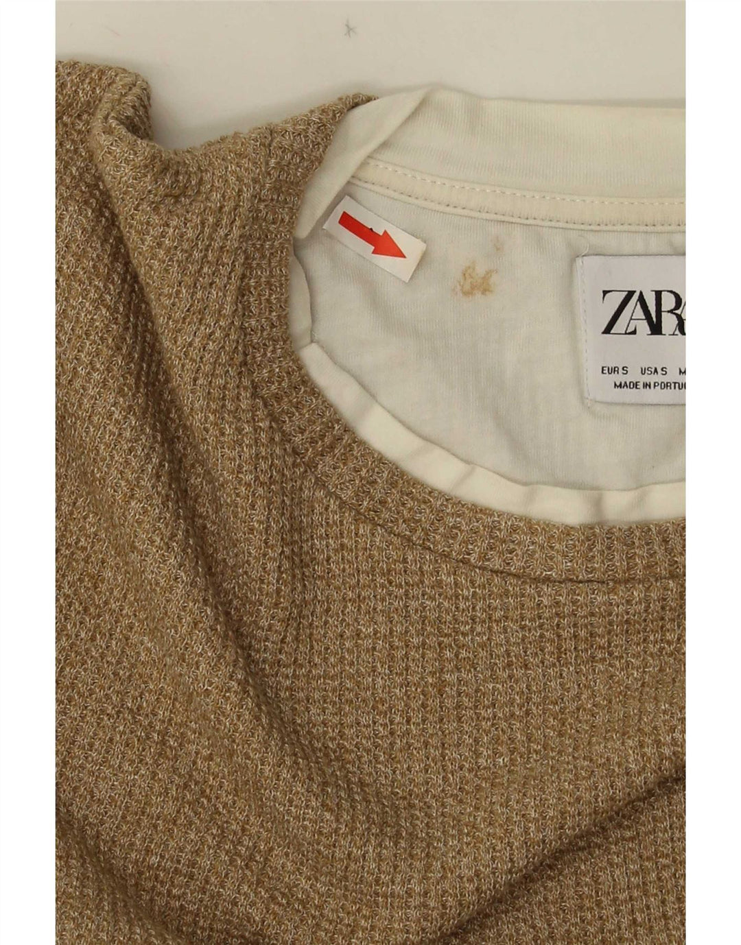 Top Zara da uomo a maniche lunghe piccolo in cotone beige