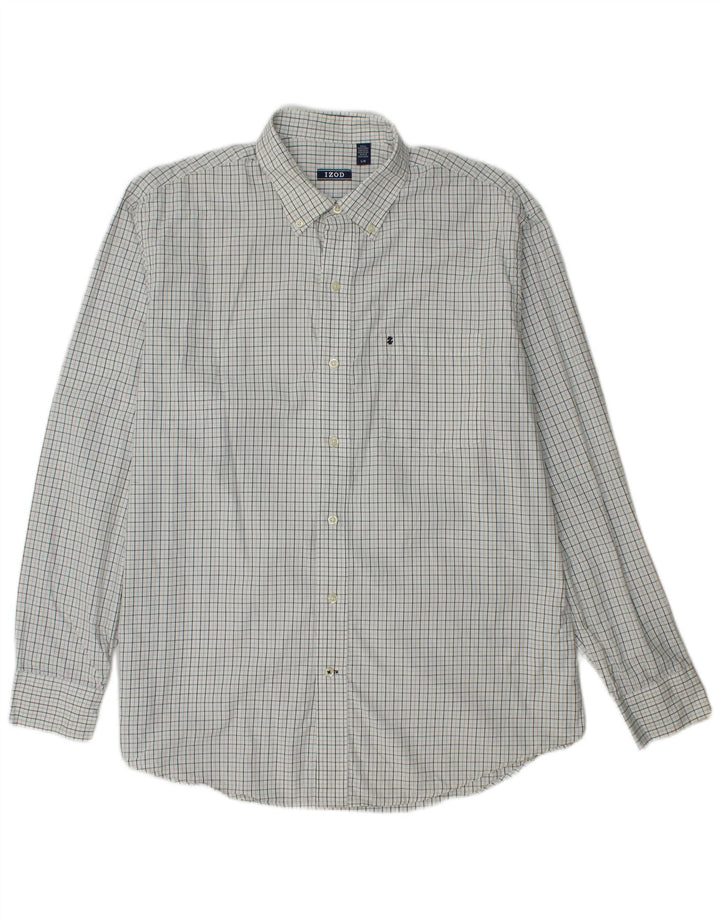 IZOD Mens Shirt Large White Check Cotton