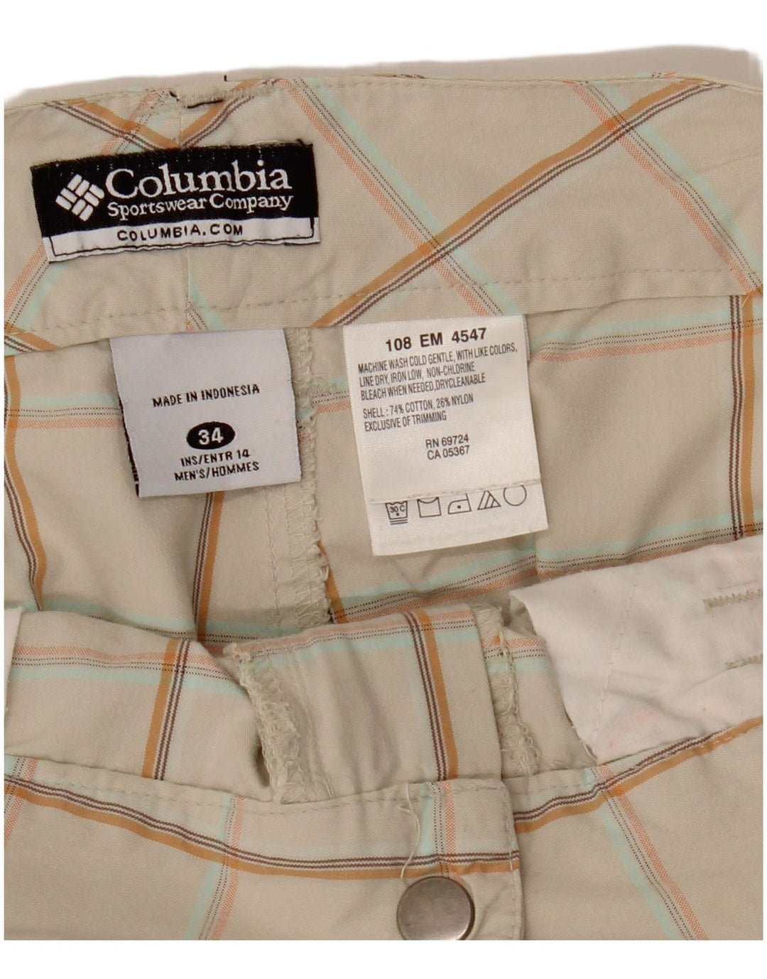 Pantaloncini cargo da uomo COLUMBIA W34 cotone a quadri beige grande