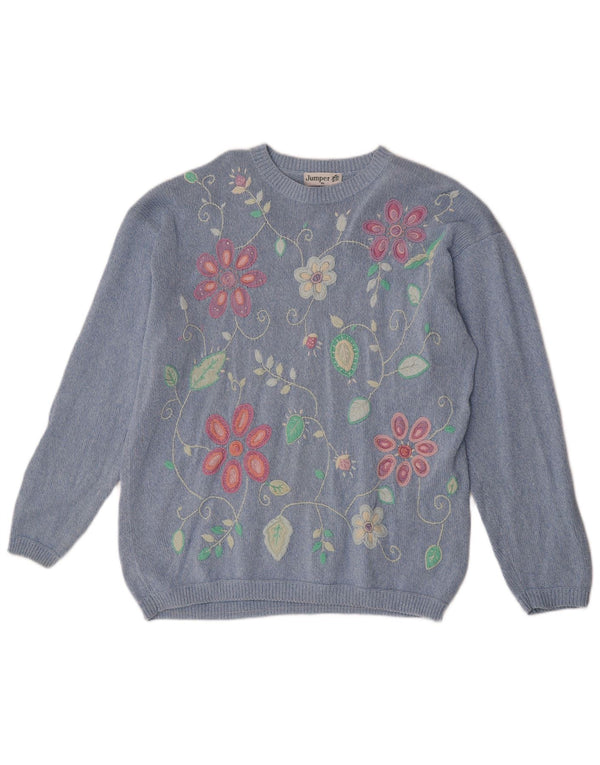 Jumper Maglione da donna con scollo a barchetta UK 18 XL Cotone floreale blu