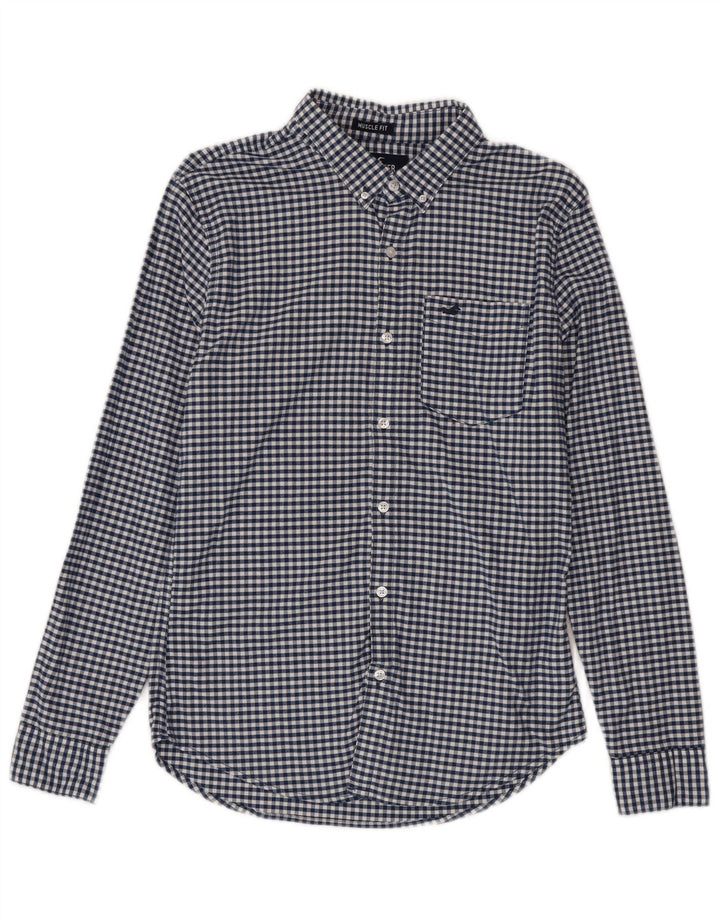 Camicia Hollister da uomo Small in cotone a quadretti blu