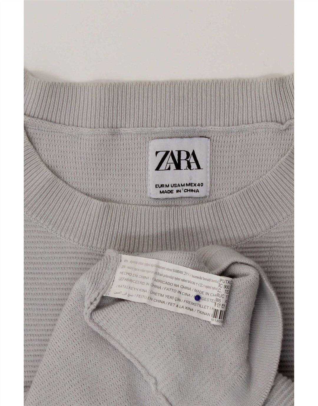 Maglione maglione girocollo da uomo Zara in cotone grigio medio
