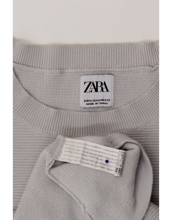Maglione maglione girocollo da uomo Zara in cotone grigio medio