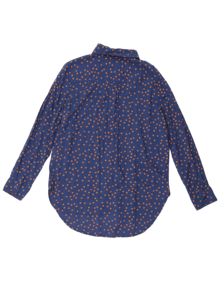 BENETTON Womens Tall Shirt UK 16 Large Blue Polka Dot Modal