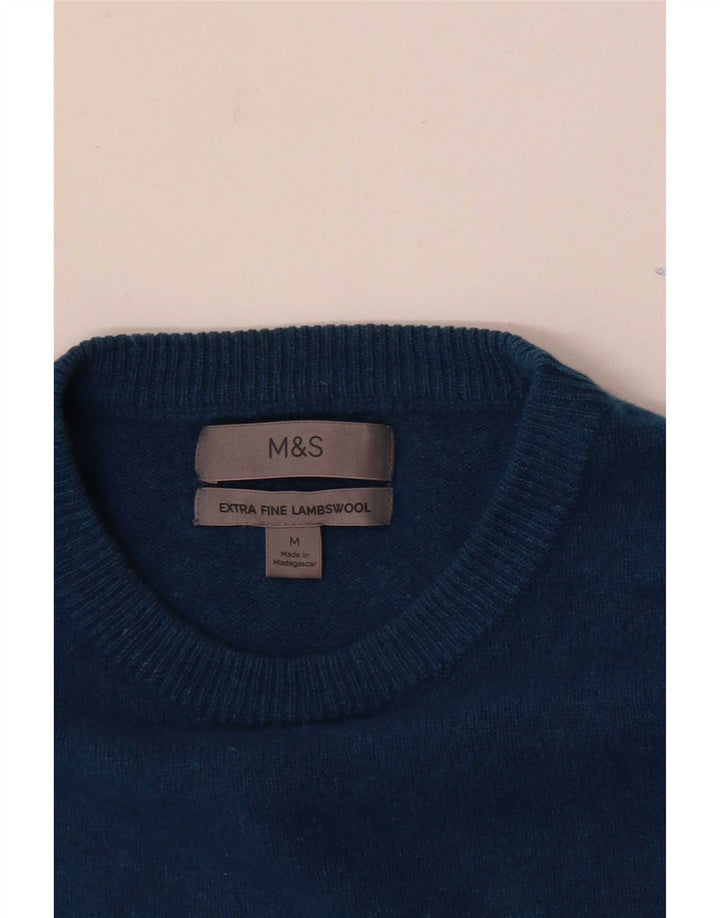 Maglione maglione girocollo da uomo Marks & Spencer blu medio in lana d'agnello