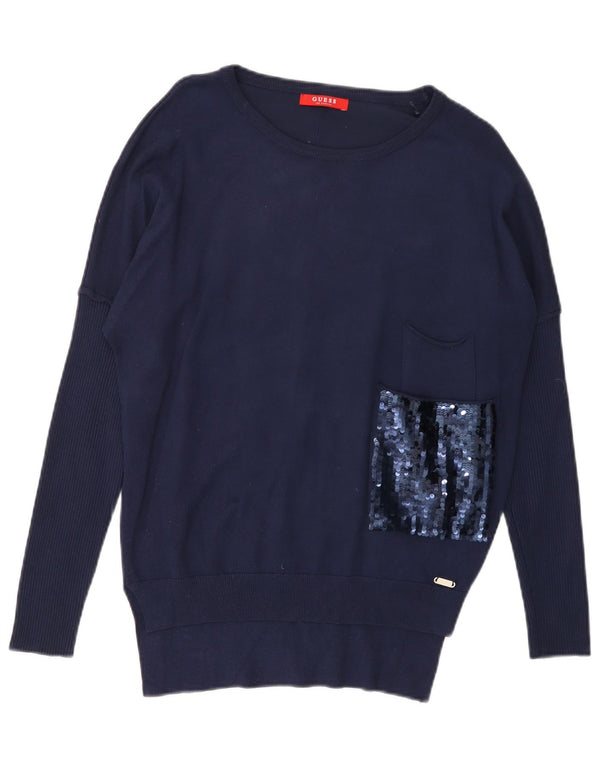 GUESS Maglione oversize da donna con scollo a barca UK 6 Small Blu navy