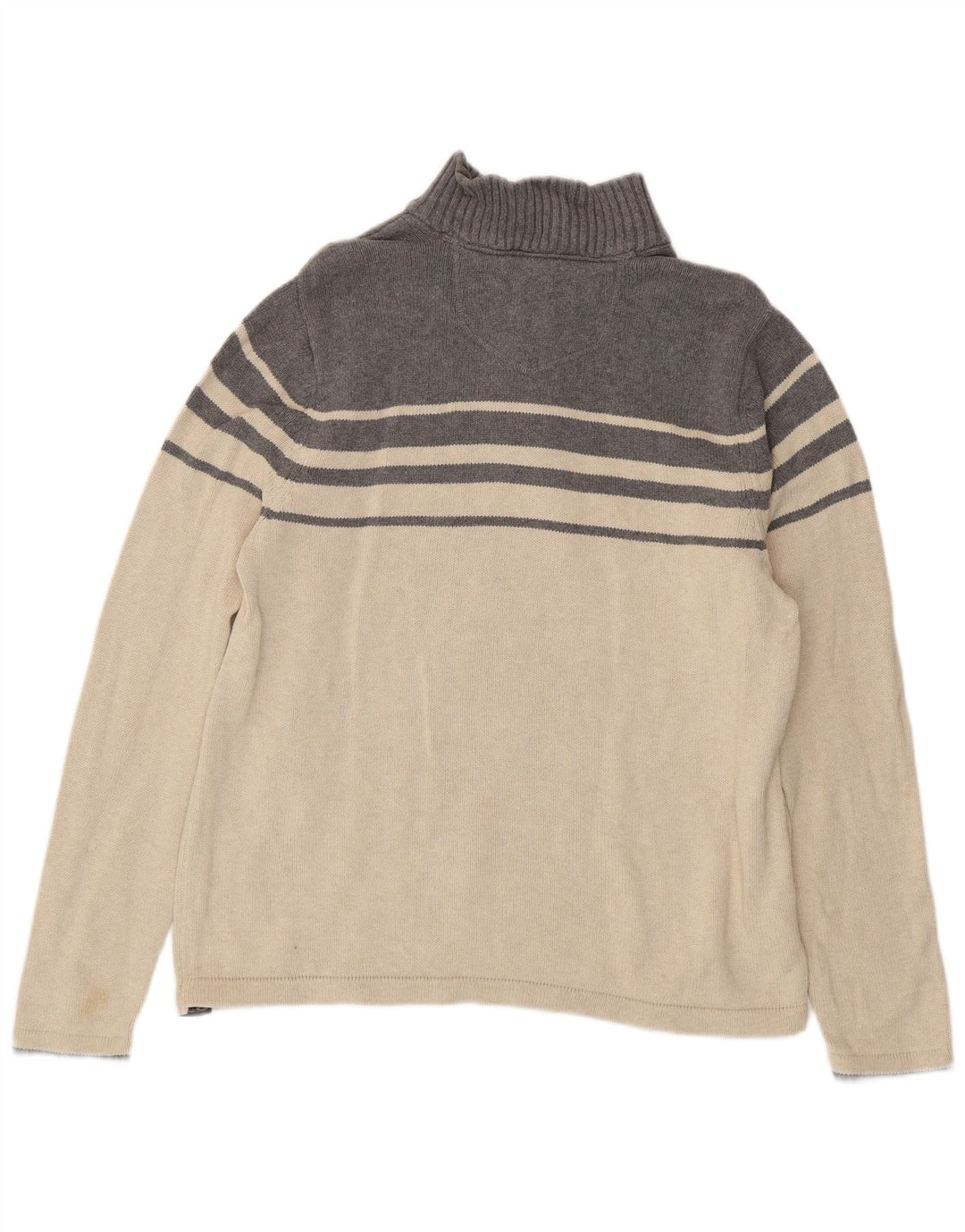 EDDIE BAUER Maglione da uomo con zip e collo in cotone a righe grandi bianco sporco