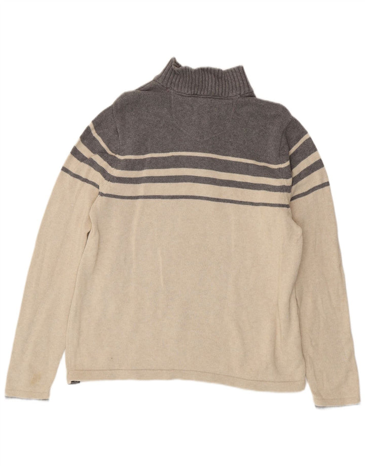 EDDIE BAUER Maglione da uomo con zip e collo in cotone a righe grandi bianco sporco