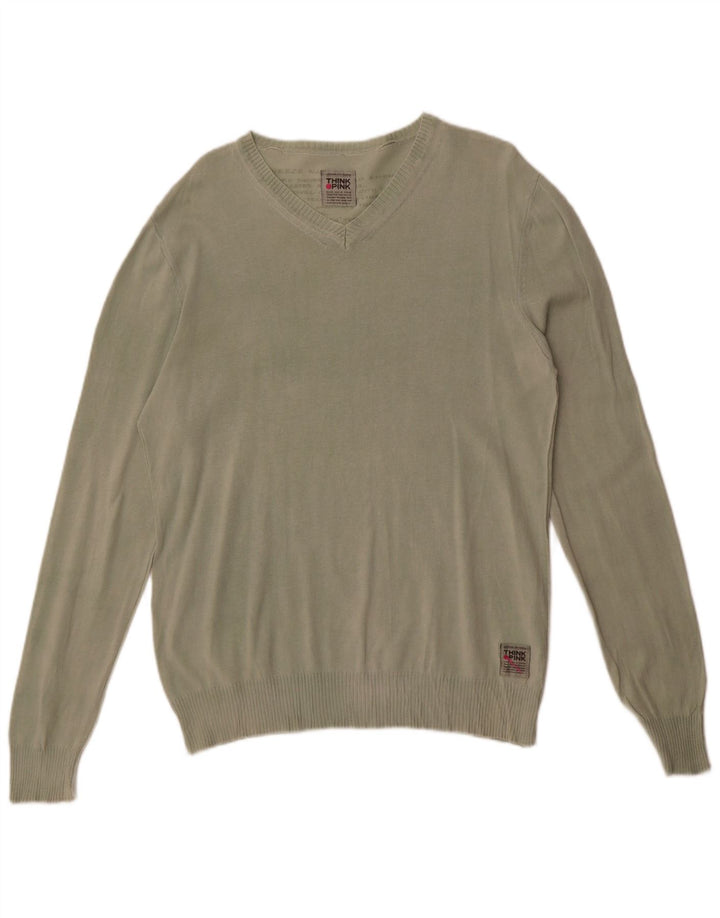 Maglione maglione da uomo con scollo a V Think Pink, grande cotone verde