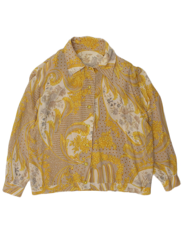 Vintage Womens Shirt Blouse UK 16 Large Yellow Floral