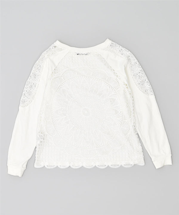 DESIGUAL Donna Felpa Oversize Maglione UK 14 Grande Cotone Bianco
