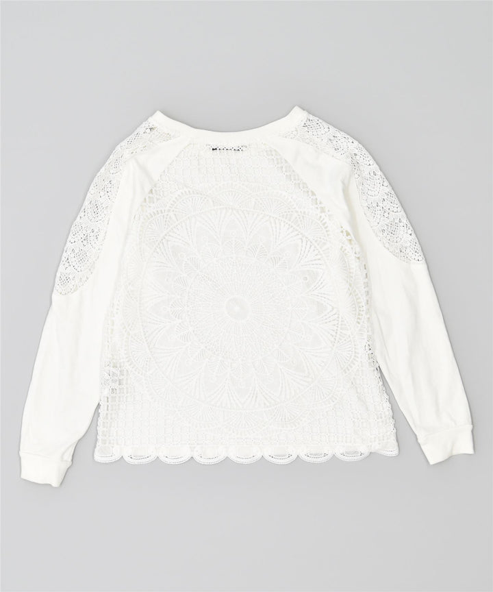 DESIGUAL Donna Felpa Oversize Maglione UK 14 Grande Cotone Bianco