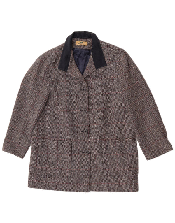 Cappotto da donna Henry White UK 16 Lana d'agnello a quadri grigi grandi