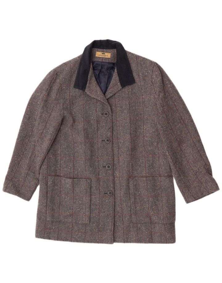 Cappotto da donna Henry White UK 16 Lana d'agnello a quadri grigi grandi