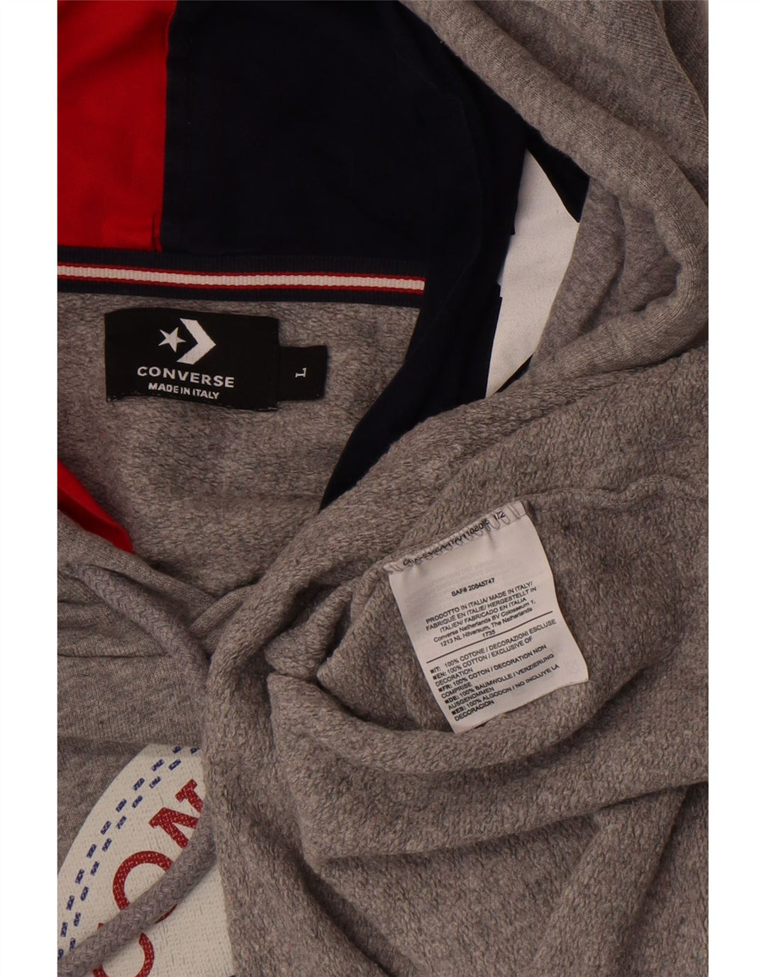 Felpa con cappuccio grafica da uomo Converse grande in cotone grigio