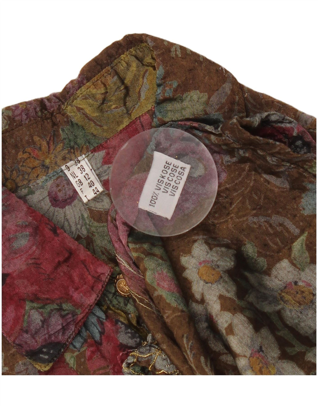 Camicetta camicia vintage da donna UK 12 Viscosa floreale multicolore media