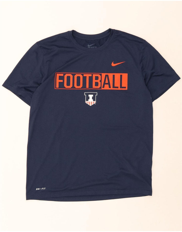 NIKE Mens Dri Fit Graphic T-Shirt Top Large Navy Blue Polyester Vintage Nike and Second-Hand Nike from Messina Hembry 