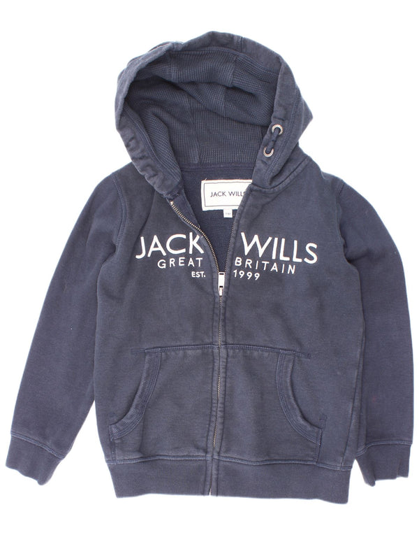 Maglione con cappuccio con zip grafica per ragazzi Jack Wills 7-8 anni in cotone blu navy