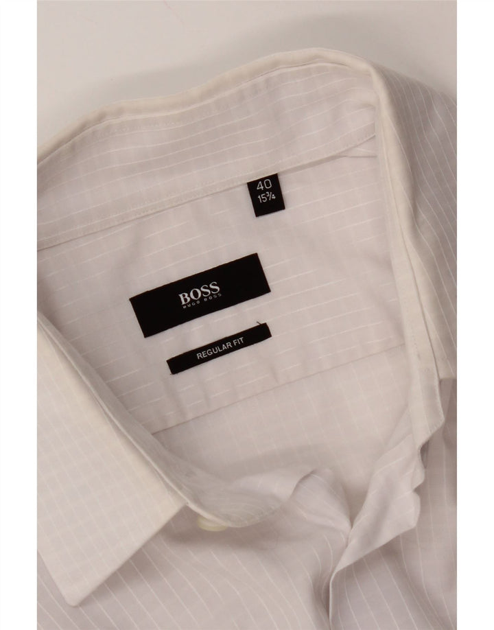 Camicia HUGO BOSS da uomo vestibilità regolare taglia 40 15 3/4 percalle bianco medio
