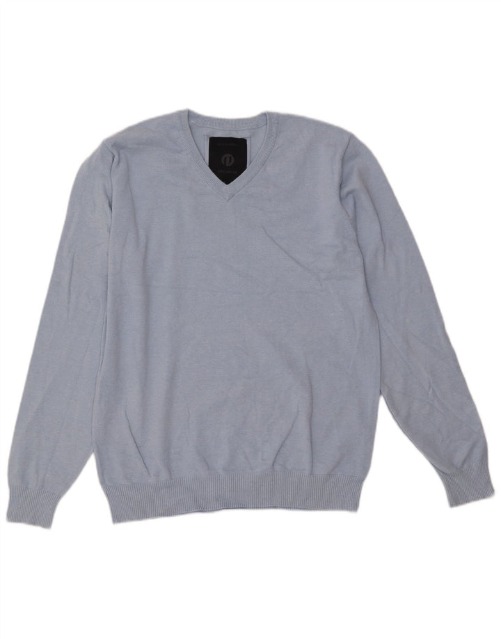 JACK & JONES Maglione da uomo con scollo a V grande in acrilico blu