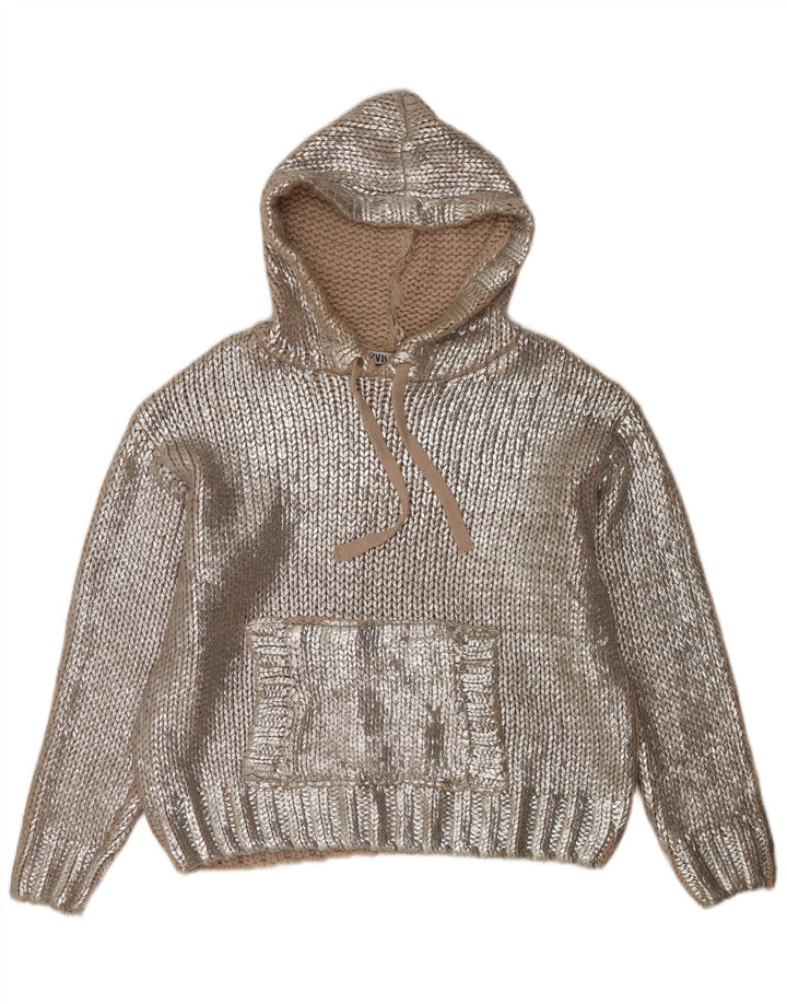 Maglione oversize con cappuccio da donna Zara UK 14 Acrilico argento medio