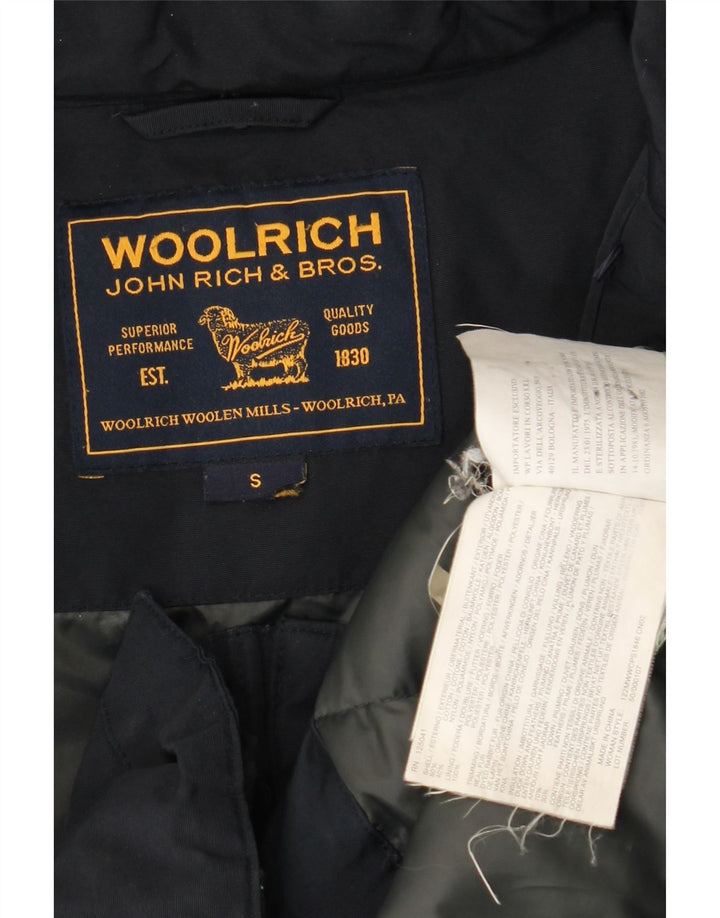 Giacca imbottita con cappuccio da donna Woolrich UK 10 piccola in cotone blu navy