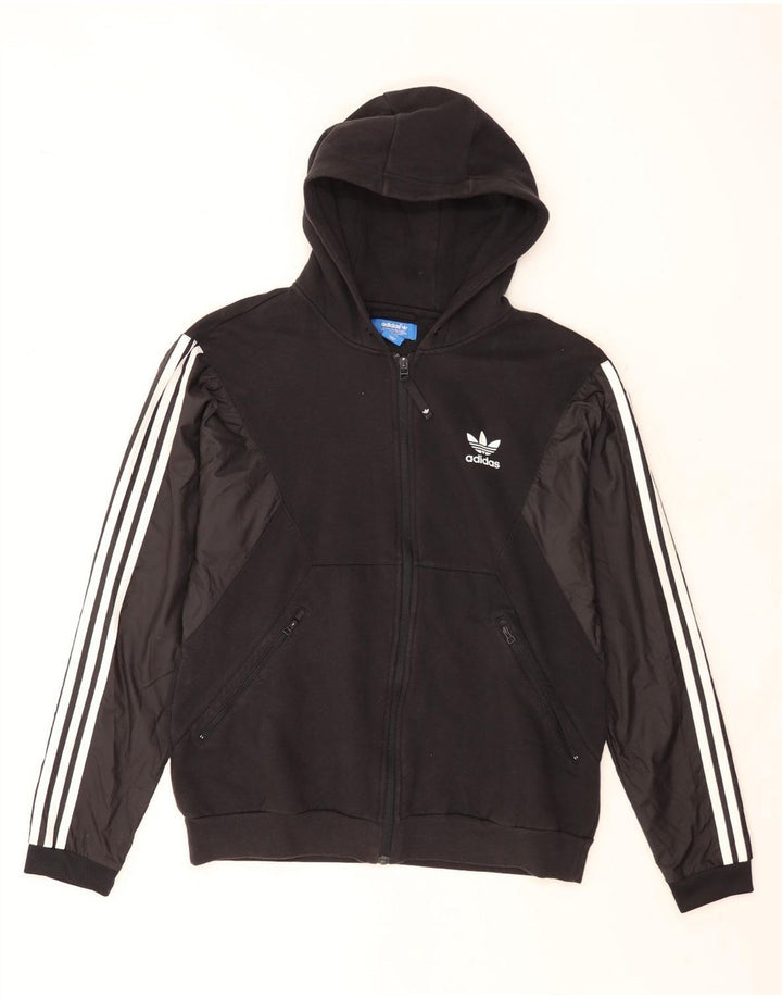 Maglione con cappuccio e zip Adidas da uomo grande in cotone nero