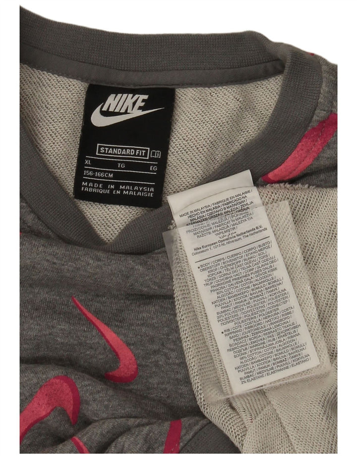 Felpa grafica per ragazze NIKE, maglione 13-14 anni, XL, grigio geometrico