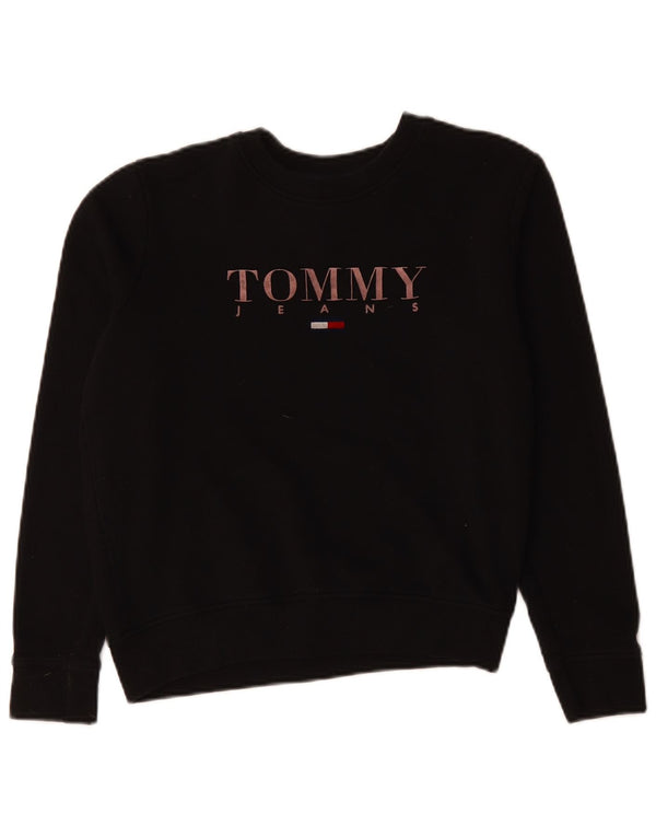 TOMMY HILFIGER Womens Oversized Sweatshirt Jumper UK 10 Small Black