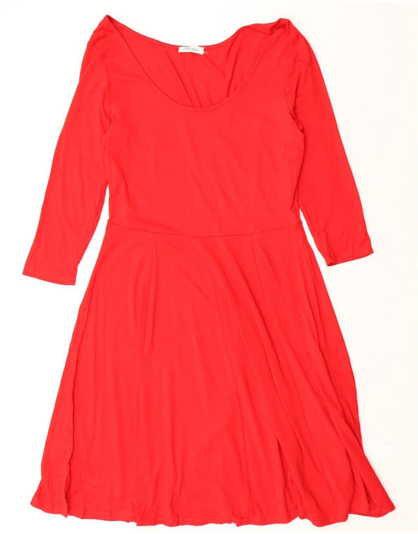 CALVIN KLEIN Abito da donna a trapezio con maniche a 3/4 US 12 Large Rosso