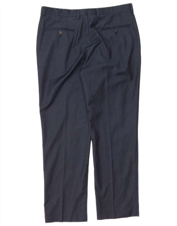 Pantaloni da abito dritti autografi da uomo Marks & Spencer W34 L29 blu navy