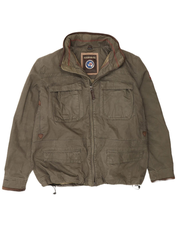 Giacca utility con cappuccio Geographic da uomo Napapijri UK 46 3XL cotone kaki