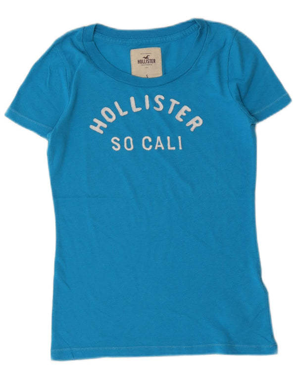 T-shirt grafica Hollister da donna Top UK 8 Small in cotone blu