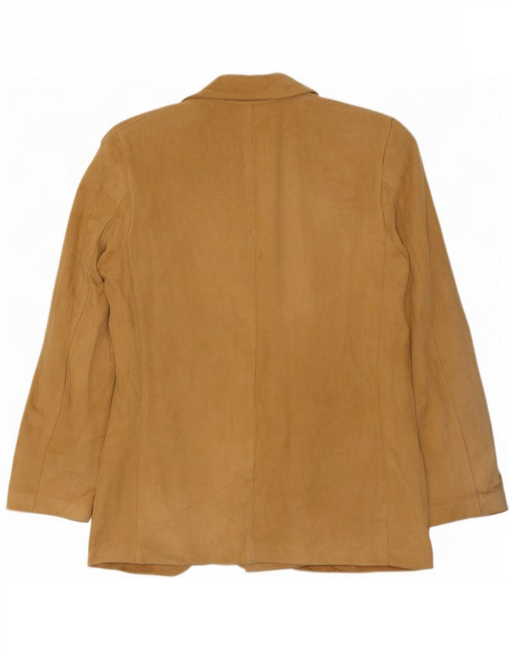 Giacca blazer vintage in pelle scamosciata doppiopetto da donna IT 44 Beige medio