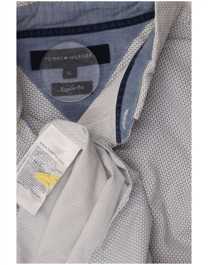 TOMMY HILFIGER Camicia da uomo vestibilità regolare XL cotone geometrico bianco