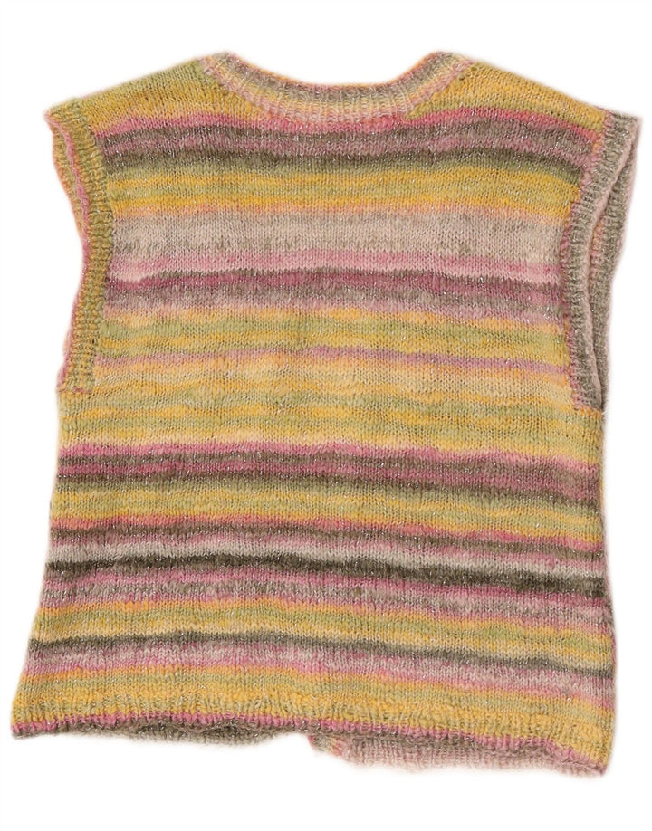 Maglione cardigan senza maniche vintage da donna UK 14 medio multicolore