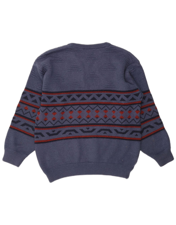 GILT EDGE Maglione da uomo girocollo grande lana geometrica blu navy