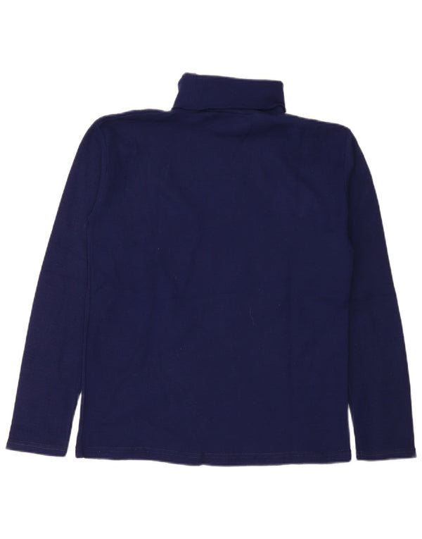 Top vintage da donna con collo alto e manica lunga IT 46 grande in acrilico blu navy